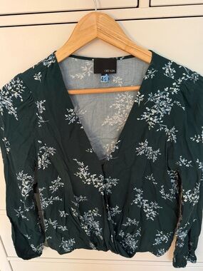 Greylin Forest Green Floral V-Neck Wrap Blouse